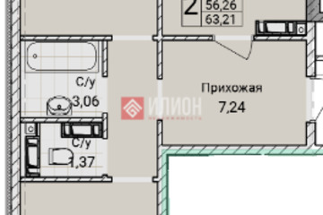 2-к квартира, 63 м², 2/9 эт.